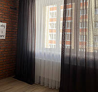 Однотонні штори на люверсах з льону в спальню Темно-шоколадні в спальню, фото 3