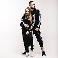 Парный спортивный костюм Adidas черный без капюшона женский мужской Адидас весенний осенний (Bon)