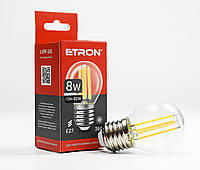 Светодиодная филаментная лампа ETRON Filament G45 8W E27 3000K прозрачная
