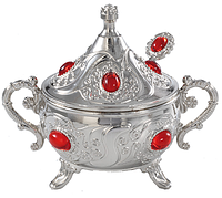 Турецкая сахарница Arsal с ложкой цвет серебро (Красный камень)