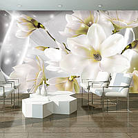 Светлые фотообои красивые 3д большие белые цветы 368x280 см Воздушные лепестки магнолии (3508P10)+клей