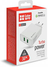 Мережевий зарядний пристрій Colorway CW-CHS017Q-WT 2USB Quick Charge 3.0