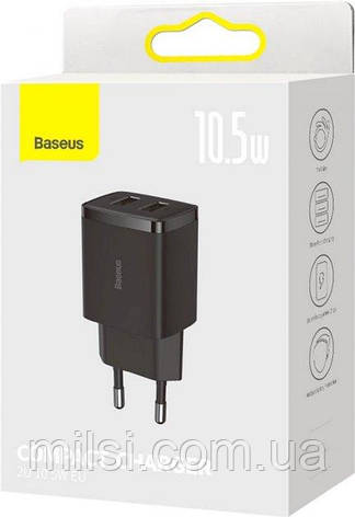 Мережевий зарядний пристрій Baseus Compact Charger CCXJ010201 2USB Black, фото 1