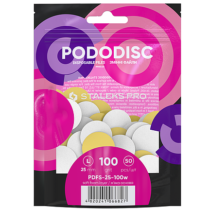 Змінні файли для педикюрного диска Pododisc Staleks Pro L 100 гритів 50 шт. на м'якій основі білі, фото 1