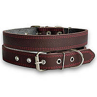 Кожаный ошейник для собак с двойной прошивкой подшит тканью обхват шеи 47-60 см, ширина 30 мм Коричневый
