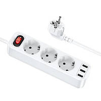 Сетевой удлинитель 1.8 метра 3 розетки + 3USB + QC HOCO NS2 3-position extension White N