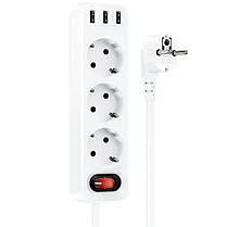 Подовжувач мережевий 1.8 метра 3 розетки + 3USB + QC HOCO NS2 3-position extension White N, фото 4