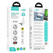 Подовжувач мережевий 1.8 метра 3 розетки + 3USB + QC HOCO NS2 3-position extension White N, фото 5
