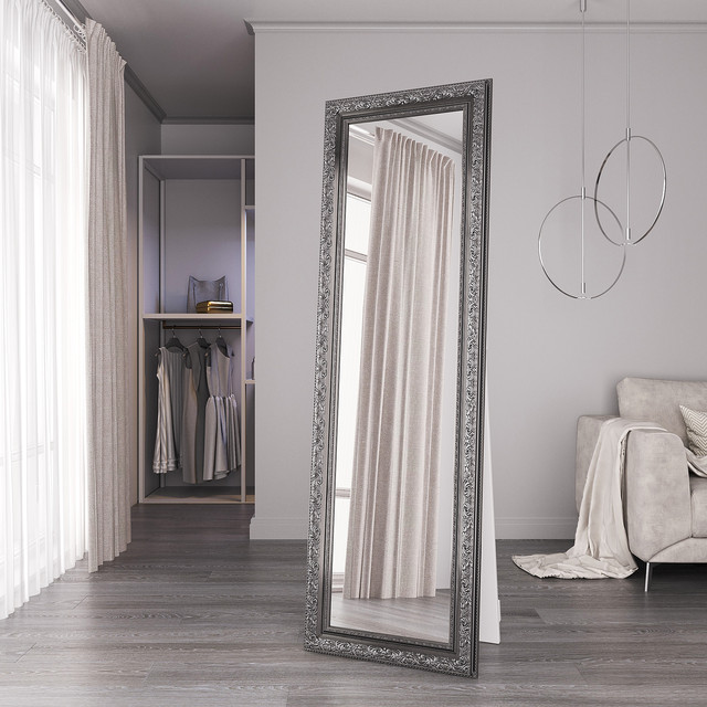 Дзеркало підлогове в срібній рамі з патиною 176х56 Black Mirror для спальні вітальні гардеробу