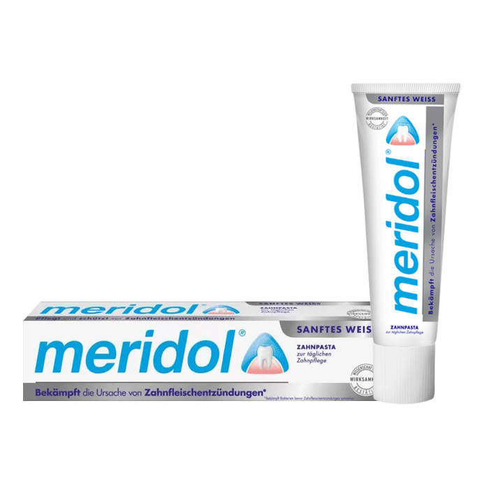Вибілювальна зубна паста з антибактеріальним комплексом Meridol Sanftes Weiss Zahnpasta 75 мл, фото 1