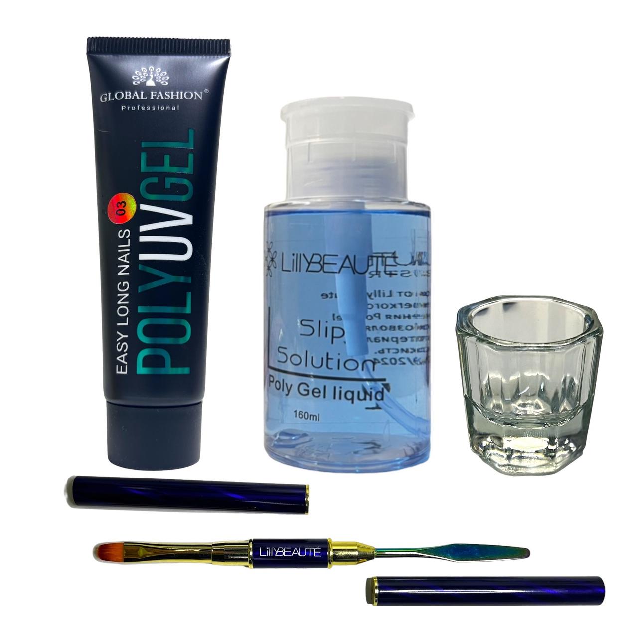 Стартовий набір для нарощування нігтів полігелем Global Fashion