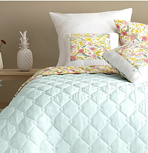 Покривало на велике ліжко 210х240 двостороннє стьобане, покривала та пледи великих розмірів Квіти -М'ята