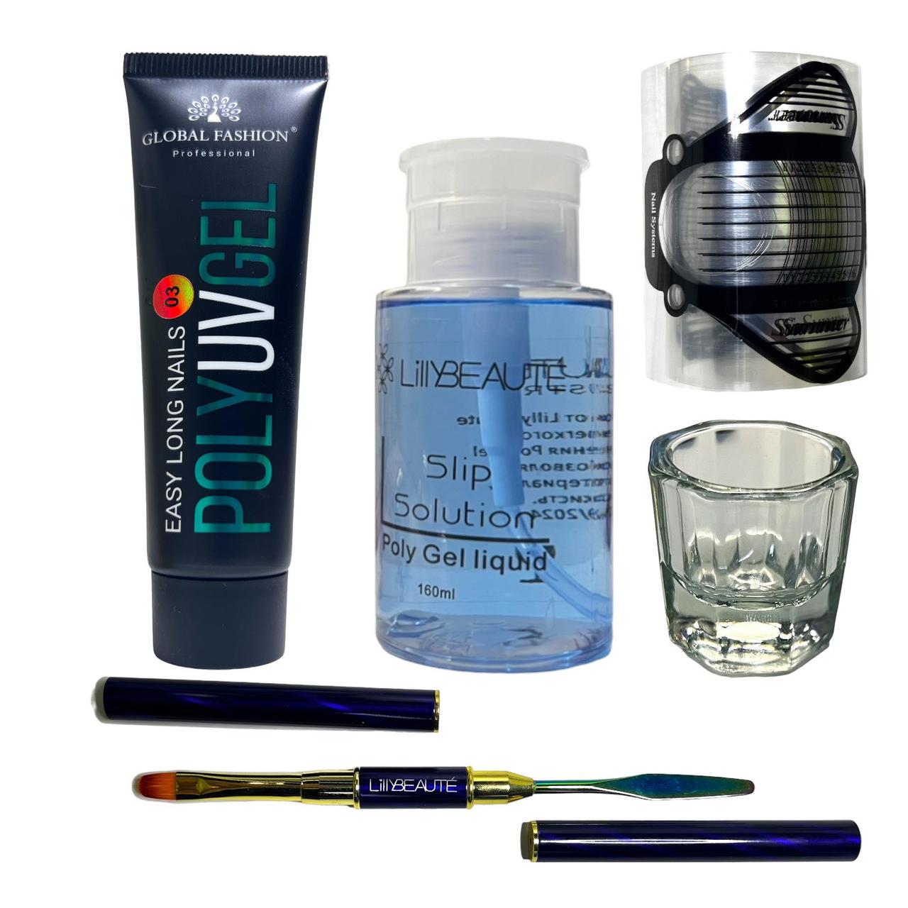 Стартовий набір для нарощування нігтів полігелем Global Fashion №1