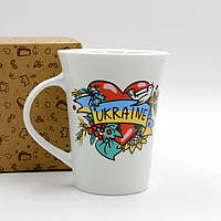 Кружка для чаю/кави біла, кухоль з написом "Серце Україна", універсальний кухоль 360 мл