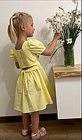 Платье летнее жёлтое на короткий рукав для девочки 4-5-6-7-8-9 лет на рост 104,110,116,122,128,134 см