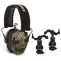 Комплект чебурашки и активные тактические наушники Walker's Razor Slim Quad 4 микрофона лесной камуфляж черный