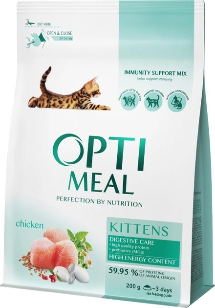 Сухой корм для котят Optimeal со вкусом курицы 200 г - фото 1 - id-p1880398660