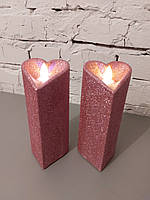 Пара свічок електронних Серця рожеві 16 см