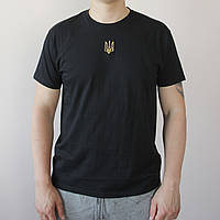 Стильная футболка унисекс с Тризубом (размер ХL), черная футболка с желтым вышитым Гербом Украины
