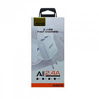 Мережевий зарядний пристрій Aspor A829 (2USB/2.4A) + USB кабель Type-C- білий