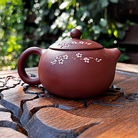 Чайник из исинской глины «Белая Сакура» красная глина, 225 мл ( +-10 мл)