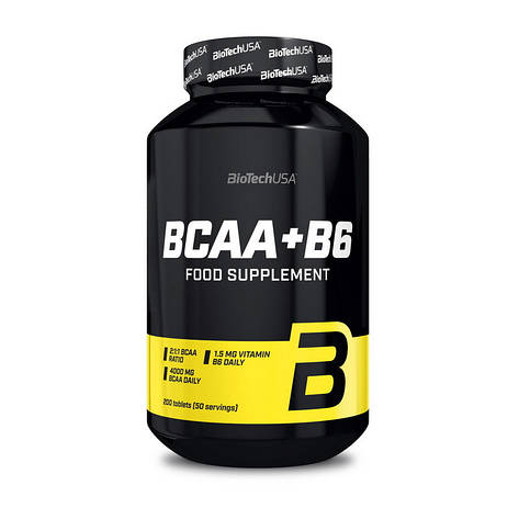 Амінокислоти БЦАА у таблетках BioTech BCAA + B6 200 tabs, фото 1