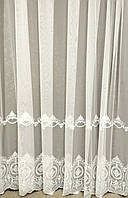 Тюль белая с Коронками внизу Турецкая фатиновая с вышивкой нежная воздушная в зал с узором для спальни