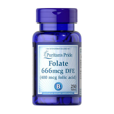 Puritan's Pride Folate 666 mcg DFE (Folic Acid 400 mcg) (250 tablet), фото 1