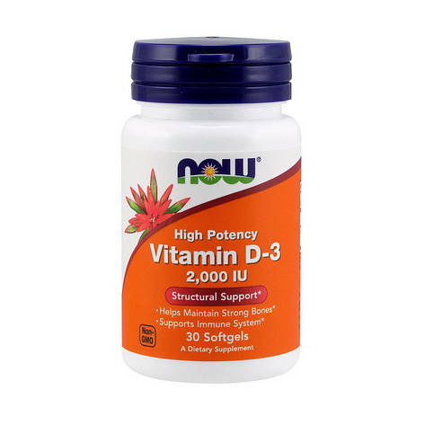 NOW Vitamin D-3 2000 IU (30 softgels), фото 1