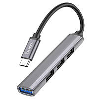 Разветвитель Type-C на 4USB HUB адаптер HOCO HB26 Silver ТМ