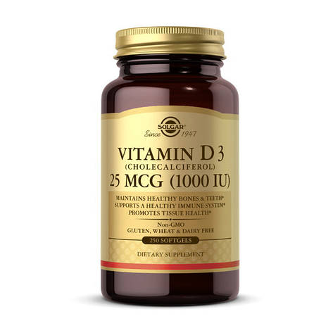 Solgar Vitamin D3 25 mcg (1000 IU) (250 softgels), фото 1