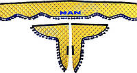 Шторы люкс в кабину MAN МАН кожа (лобовое стекло-1 и боковые-2 желтый-синий