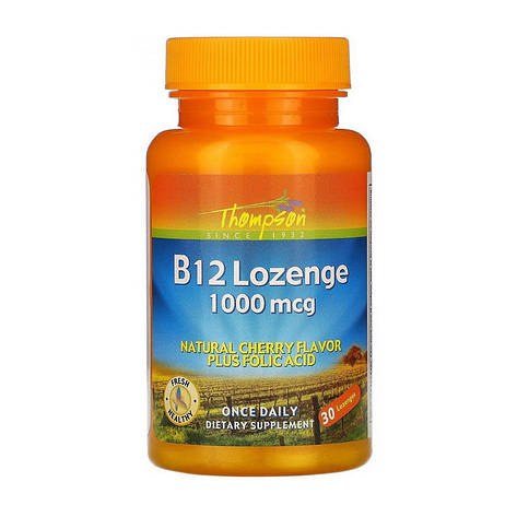 B-12 Lozenge 1000 mcg plus folic acid (30 lozenges, cherry), фото 1