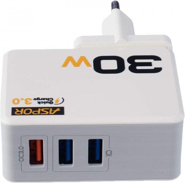 Мережевий зарядний пристрій Aspor A858 (3USB/30W)- білий