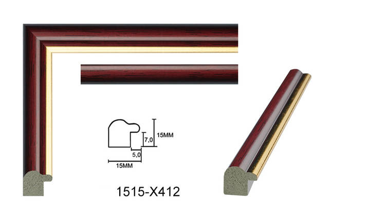 Фоторамка 30х42 см., вишнева із золотою вставкою, багет 1515-х412, фото 2