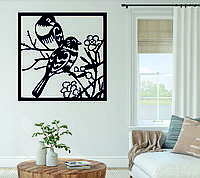 Декоративное настенное Панно «Птички в цветах», дизайнерское панно с дерева, объемное панно
