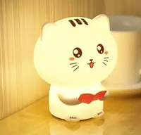Детский силиконовый ночник светильник на аккумуляторе "Котик с розовой книгой " белый