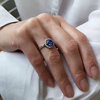 Кольцо серебряное женское колечко Кольцо вставка Синий куб.цирконий 17.5 размер серебро 925 11090 2.03г
