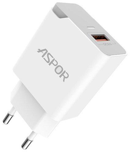 Мережевий зарядний пристрій Aspor A822 Fast Charger (18W QC3.0 1USB/3A) + USB кабель Micro- білий