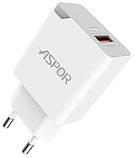 Мережевий зарядний пристрій Aspor A822 Fast Charger (USB/3A/18W)- білий, фото 4