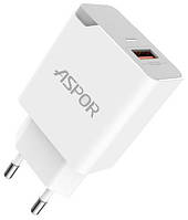 Мережевий зарядний пристрій Aspor A822 Fast Charger (18W QC3.0 1USB/3A) + USB кабель Micro- білий