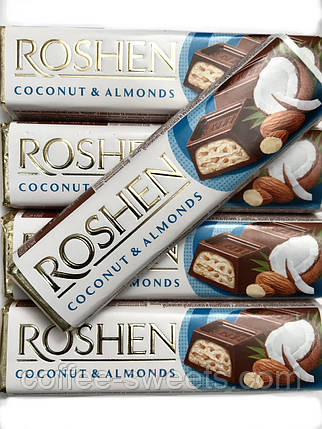 Шоколадний батончик Roshen з кокосом і мигдалем 38 г, фото 1