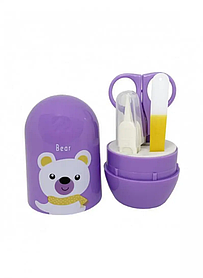 Дитячий гігієнічний набір 4 предмети ножиці + пилка + кусачки + пінцет "Ведмідь" MEGAZayka Фіолетовий