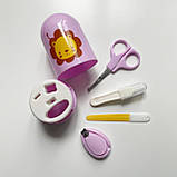 Дитячий гігієнічний набір 4 предмети ножиці + пилка + кусачки + пінцет "Лев" MEGAZayka Рожевий, фото 3