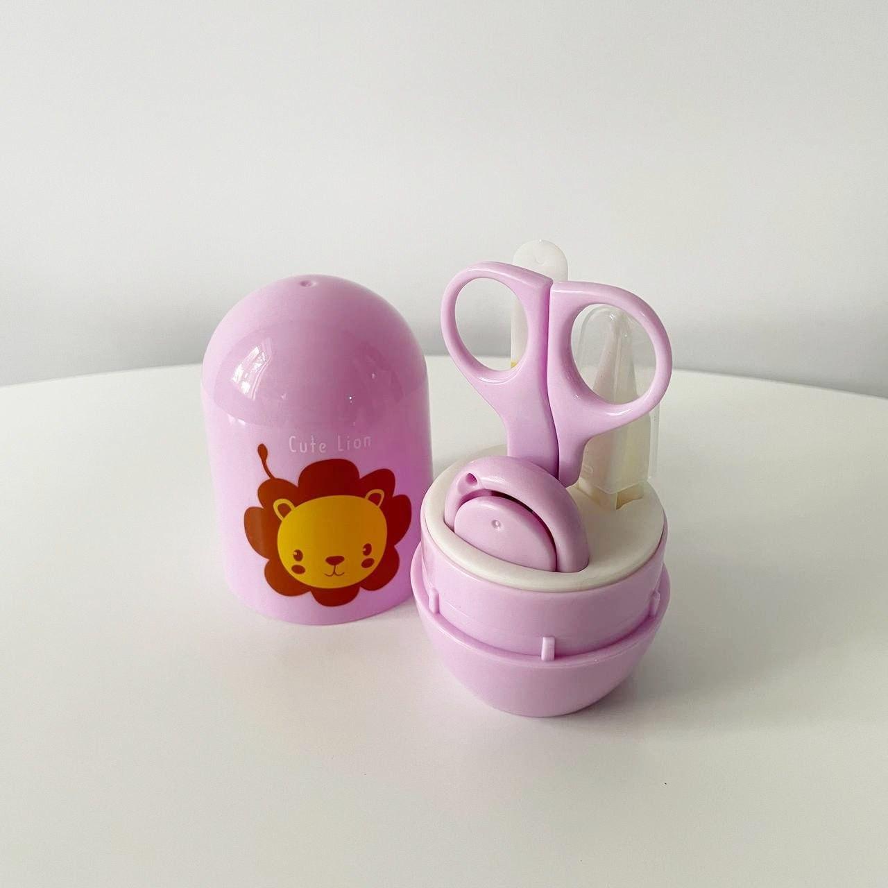 Дитячий гігієнічний набір 4 предмети ножиці + пилка + кусачки + пінцет "Лев" MEGAZayka Рожевий, фото 1