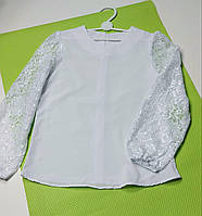 Блузка на дівчинку, на зріст 134, 140, 146, 152 см, біла, тканини софт гипюр