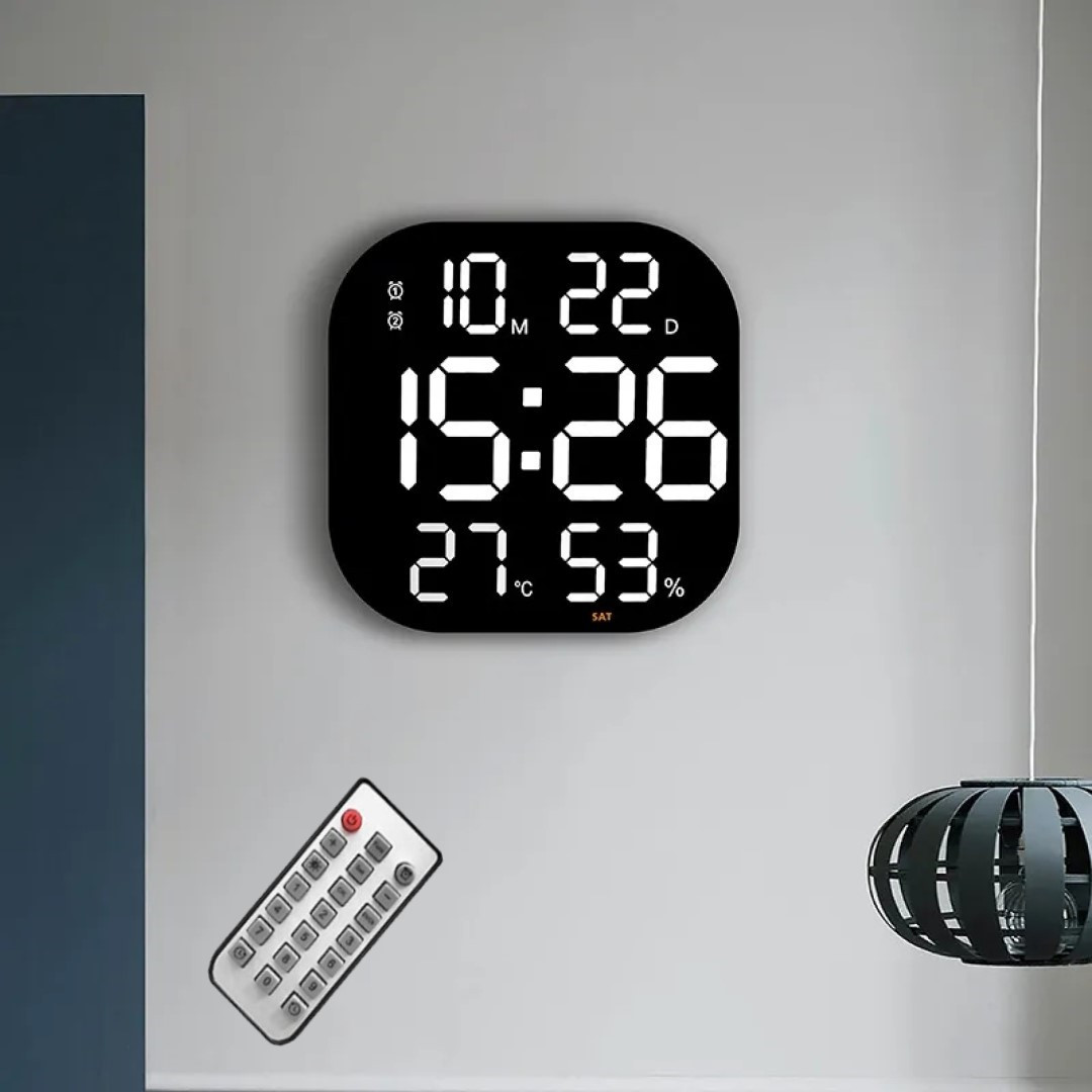 Настінний електронний годинник Mids з великими цифрами, термометр, гігрометр, календар.