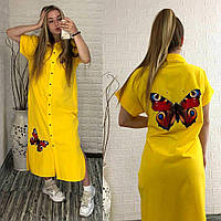 Летнее платье-рубашка с бабочками