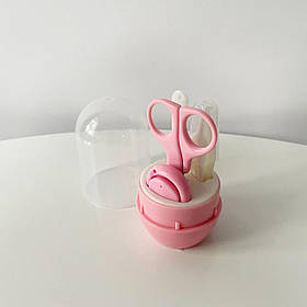 Дитячий гігієнічний набір 4 предмети ножиці + пилка + кусачки + пінцет у футлярі Mumlove Рожевий