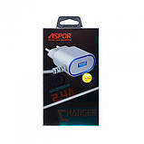 Мережевий зарядний пристрій Aspor A802 Plus (1USB/2.4A) LED + USB кабель Type-C- білий, фото 3